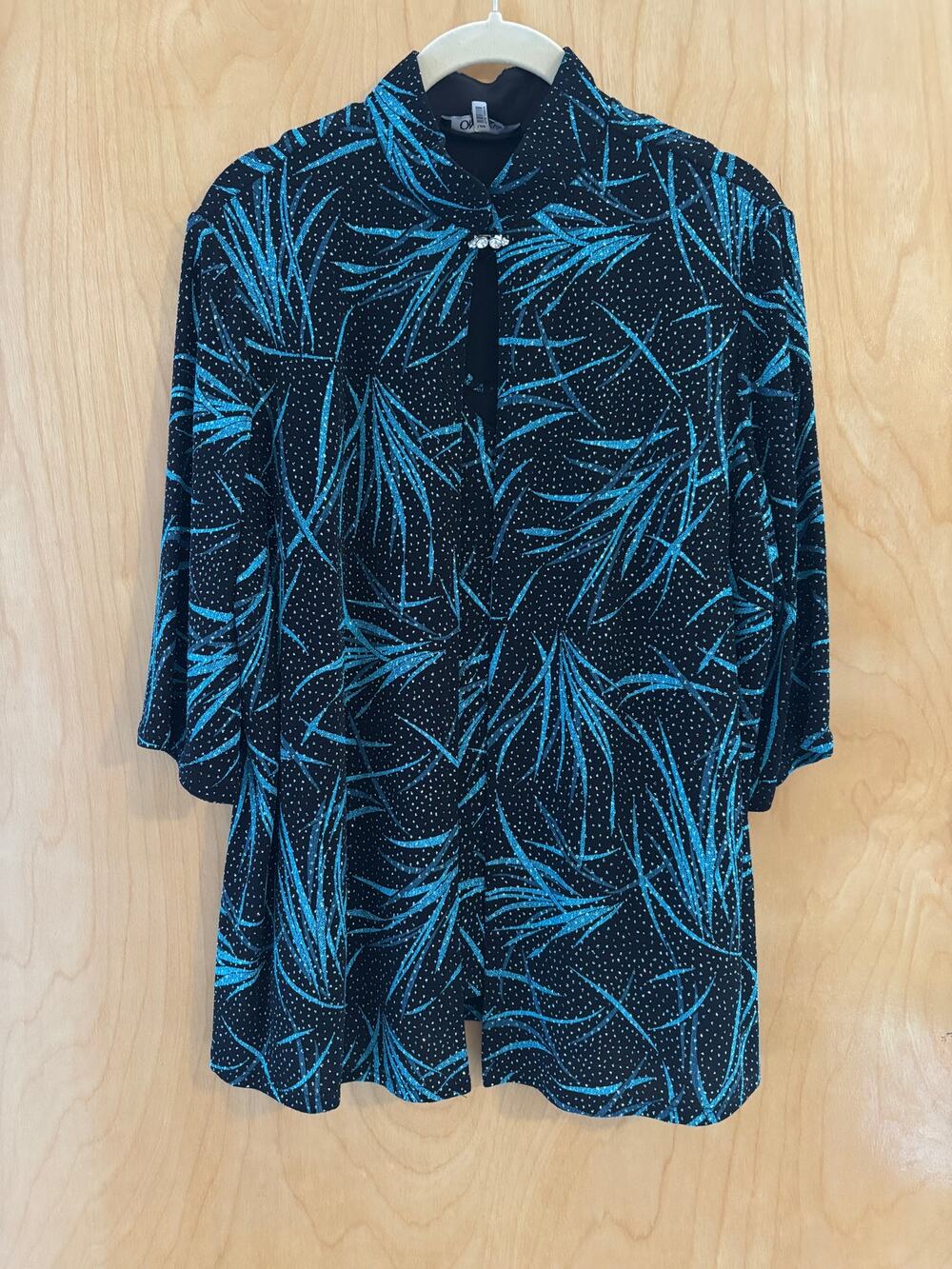 Onyx Nite 2 Piece Set Black Turquoise Metallic Tank & Jacket Size L NWT